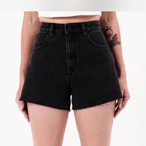 Abrand Black High-Rise Frayed Hem Jean Shorts